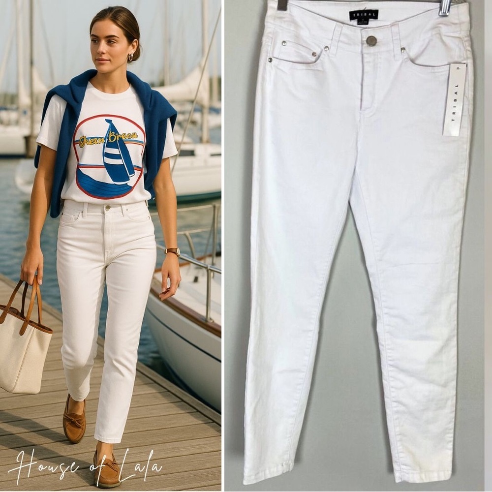 Nwt white jeans Tribal brand skinny pants mid rise